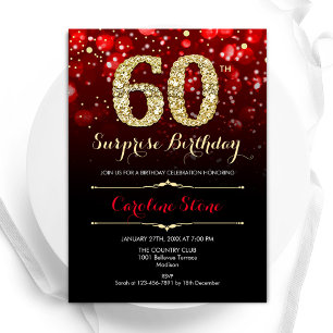 Invitation Black Red Gold Surprise 60e anniversaire