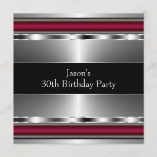 Invitation Black Red Silver Mans 30e anniversaire