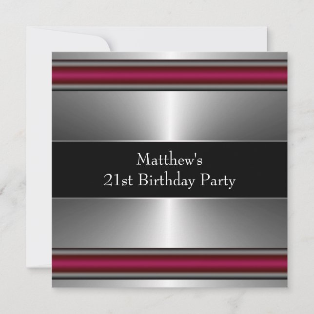 Invitation Black Red Silver Mens fête d'anniversaire (Devant)