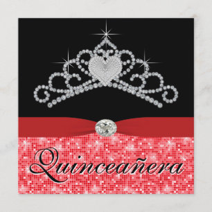 Invitation Black Red Tiara Black Red Quinceanera