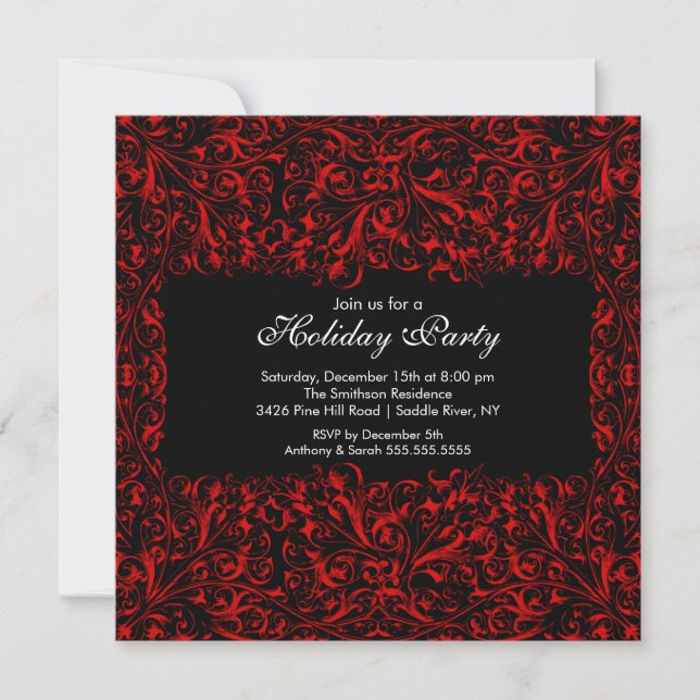Invitation Black & Red Vintage Holiday Party (Devant)