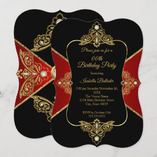 Invitation Black Red Women Anniversaire Party Gold Diamond