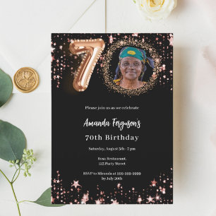 Invitation Black rose en or étoiles 70e anniversaire de luxe