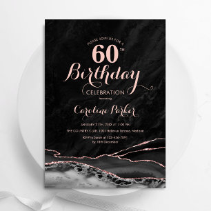 Invitation Black Rose Gold Agate Marbre 60e anniversaire