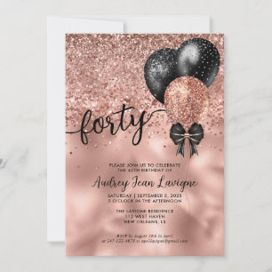 Invitation Black Rose Gold Bloon Bow Parties scintillant 40e 
