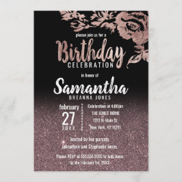 Invitation Black Rose Gold Parties scintillant Floral fête d'