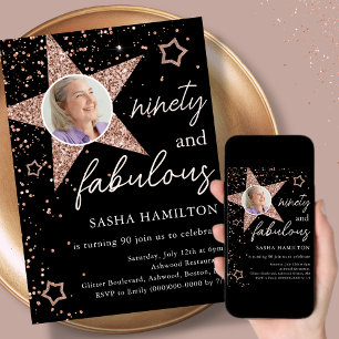 Invitation Black & Rose Gold Parties scintillant Star 90e ann