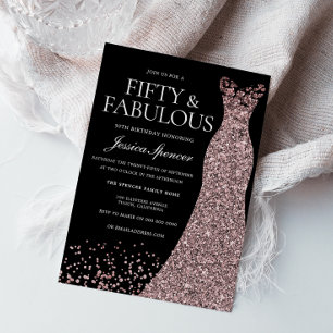 Invitation Black Rose Gold robe femmes 50e fête d'anniversair
