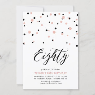 Invitation Black Rose Gold Simple 80th Birthday Party