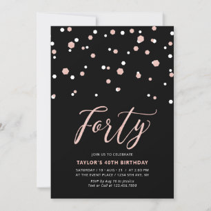 Invitation Black Rose Gold Simple Quarante 40e fête d'anniver