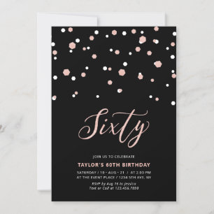 Invitation Black & Rose Gold Simple Soixante 60e Anniversaire