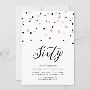 Invitation Black & Rose Gold Simple Soixante 60e fête d'anniv