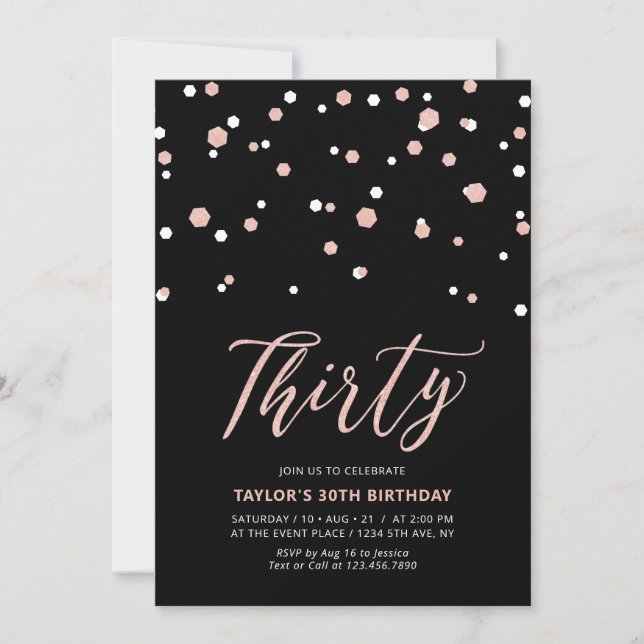 Invitation Black Rose Gold Simple Trente fête d'anniversaire (Devant)