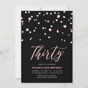 Invitation Black Rose Gold Simple Trente fête d'anniversaire