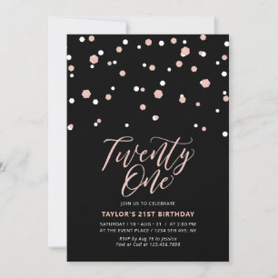 Invitation Black & Rose Gold Vingt et un fête d'anniversaire 