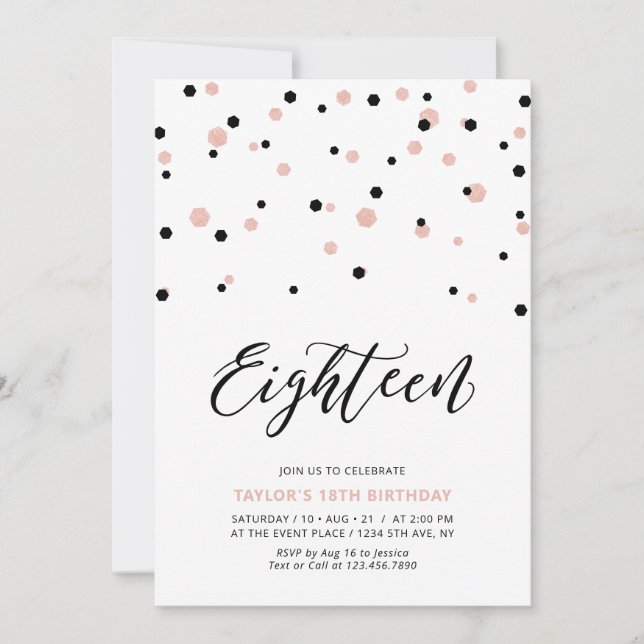 Invitation Black & Rose or Fille 18e fête d'anniversaire Ado (Devant)