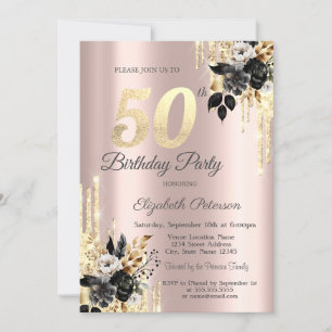 Invitation Black Rose Parties scintillant Drips Rose Gold 50e