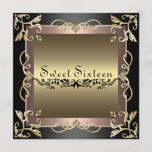 Invitation Black & Rose Swirl Sweet 16 Anniversaire Invitatio