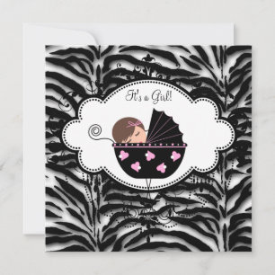 Invitation Black Rose Zebra Baby Girl Douche