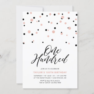 Invitation Black RoseGold Simple Cent 100e fête d'anniversair