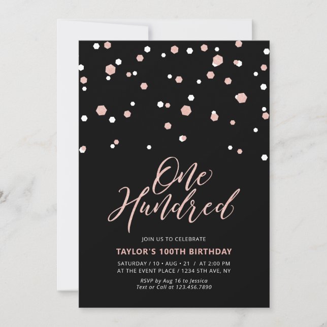 Invitation Black RoseGold Simple Cent 100e fête d'anniversair (Devant)