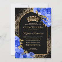 Black Royal Blue Gold Parties scintillant Floral Q