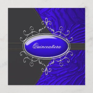 Invitation Black Royal Blue Zebra Quinceanera