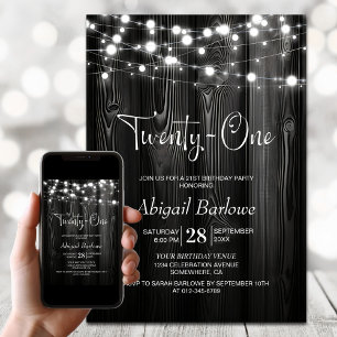 Invitation Black Rustic Wood 21e fête d'anniversaire