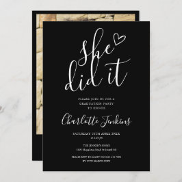 Invitation Black She It Script Photo Graduation Party