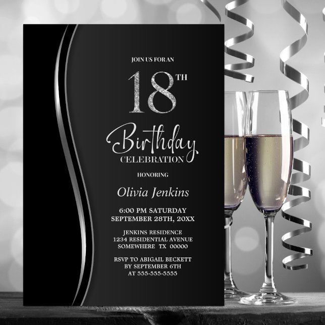 Invitation Black Silver 18ème anniversaire (Créateur téléchargé)