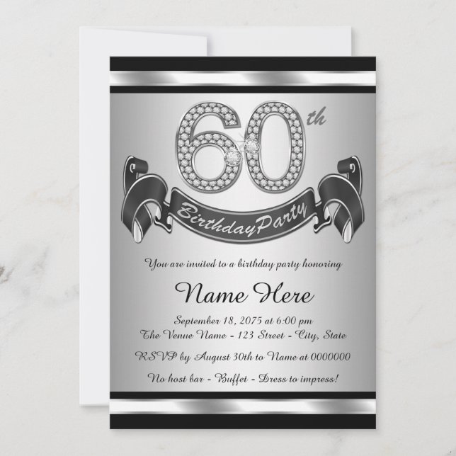 Invitation Black Silver 50th Birthday Party (Devant)
