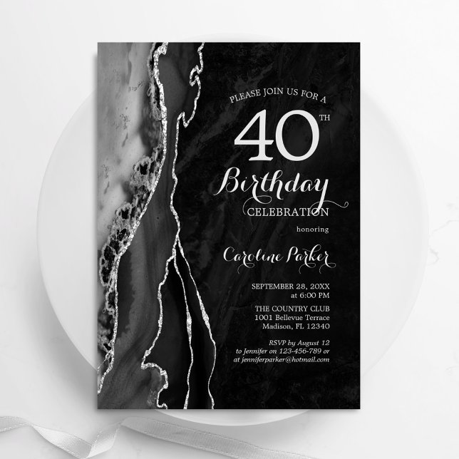 Invitation Black Silver Agate 40e anniversaire (Créateur téléchargé)