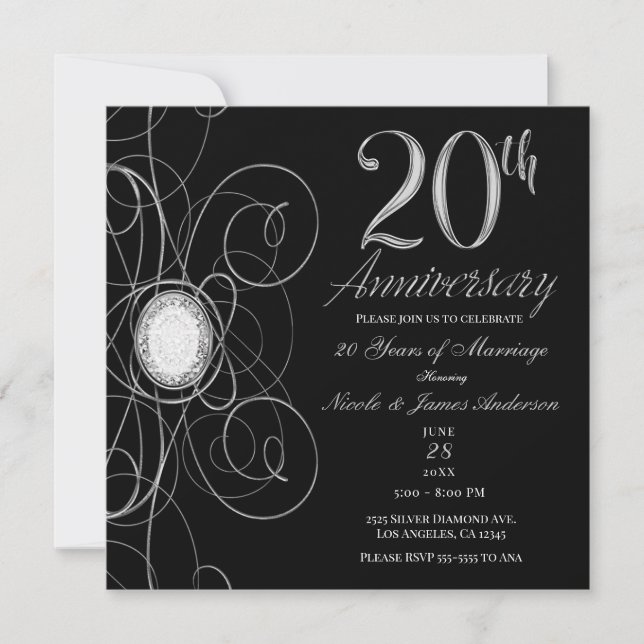 Invitation Black & Silver Diamond 20 20ème anniversaire (Devant)