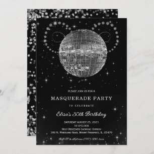Invitation Black Silver Disko fête d'anniversaire