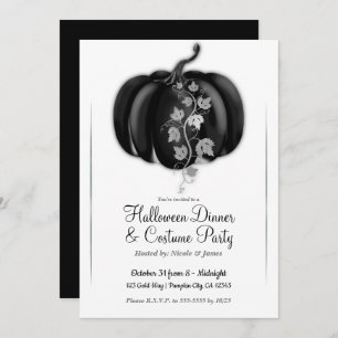 Invitation Black & Silver Glam Citrouille Dîner d'Halloween