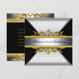 Invitation Black Silver Gold sur Black 21ème anniversaire fêt