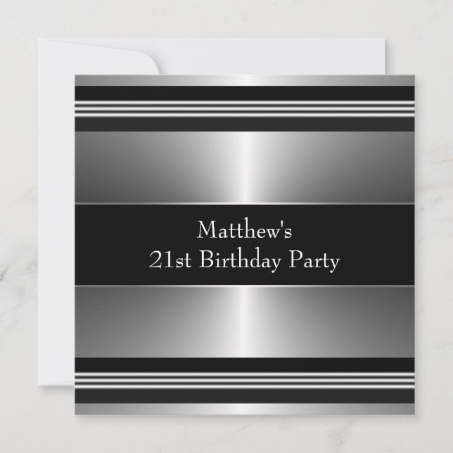 Invitation Black Silver Mans 21e fête d'anniversaire (Devant)