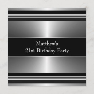 Invitation Black Silver Mans 21e fête d'anniversaire