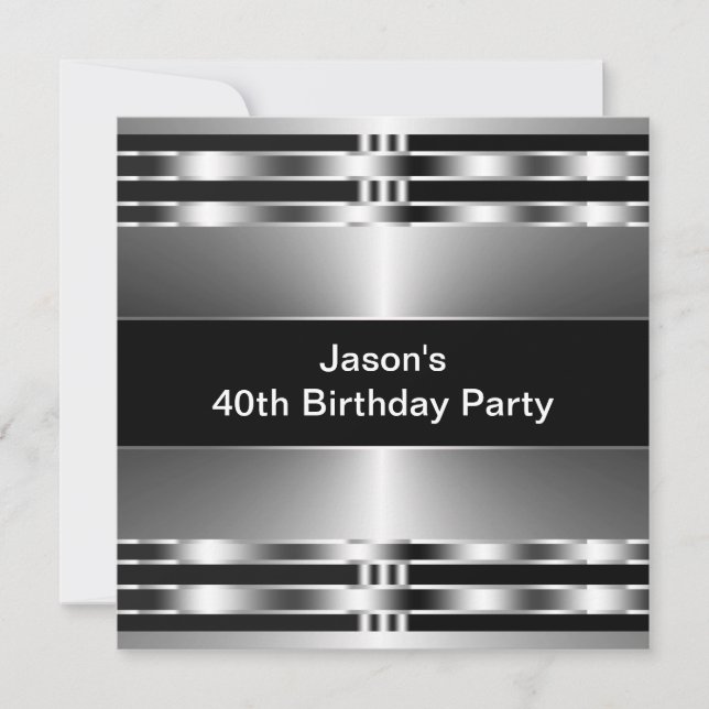 Invitation Black Silver Mans 40e fête d'anniversaire (Devant)