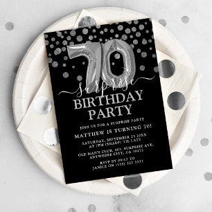 Invitation Black & Silver moderne 70e fête d'anniversaire sur
