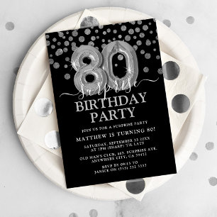 Invitation Black & Silver moderne 80e fête d'anniversaire sur