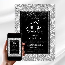 Invitation Black Silver N'importe quel âge Surprise fête d'an