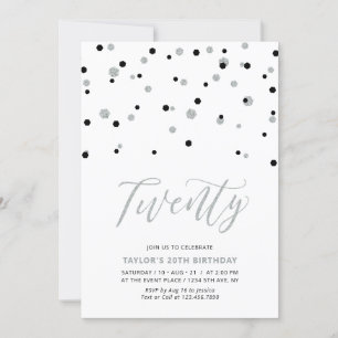 Invitation Black & Silver Simple Vingt 20e anniversaire