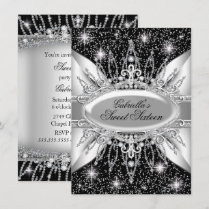 Invitation Black & Silver Sparkle Diamond Sweet 16