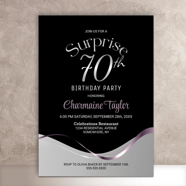 Invitation Black Silver Surprise 70e anniversaire (Créateur téléchargé)