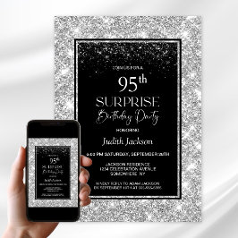 Invitation Black Silver Surprise 95e anniversaire