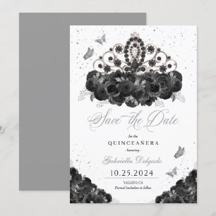 Invitation Black & Silver Tiara Enregistrer La Date Quinceañe