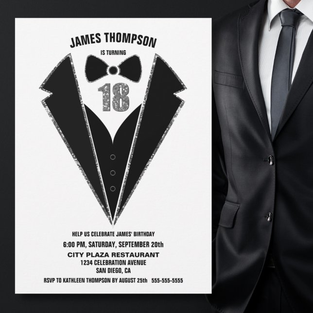 Invitation Black Silver Tuxedo 18ème anniversaire (Créateur téléchargé)
