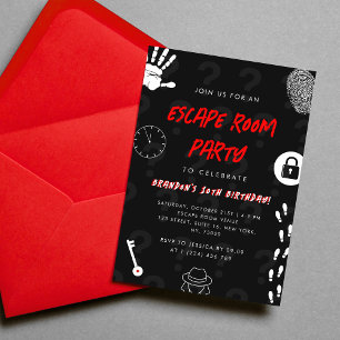 Invitation Black Solve the Mystery Escape Room Anniversaire