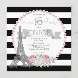 Invitation Black Stripe Paris Sweet 16 Party